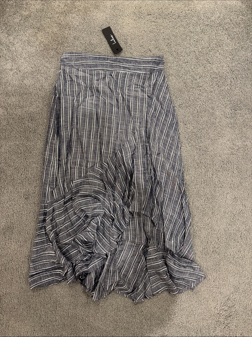Lulu's Navy and White Striped Asymmetrical Midi Skirt